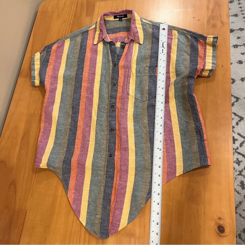 Madewell linen/cotton tie-front striped shirt - shirt sleeves- button up - Picture 6 of 7